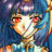 Pixelated anime-style character with blue hair and red eyes, next to black background with white text reading 'AnimeIM' and 'c0m'