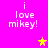 Bright pink background with white text "i love mikey!" and two star icons in yellow and orange.