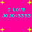 Bright pink background with yellow starbursts and cyan text repeating "I LOVE JOJO<3333" in four identical quadrants.