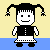 Pixel art character with pigtails in black and white outfit, showing multiple poses and expressions across a
