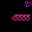 A pixelated pink heart icon appears above two identical pink decorative patterns on a black background.