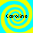 Four identical spiral patterns with yellow and cyan colors, each containing the text 'Caroline' in black pixelated font.