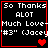 Four identical black square with red borders display white text reading "So Thanks ALOT Much Love-#3" (Jacey) and a red heart symbol that changes from solid to broken