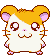 Pixel art hamster character with orange and white fur, pink inner ears, brown eyes, and small whiskers in multiple expressions across a