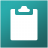 White clipboard icon with rounded top corners and a small cloud symbol above it, set against a teal gradient background.