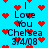 Pixelated blue background with red heart symbols and dark text reading "I Love You Chelsea 3/4/08" arranged in vertical