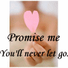 A hand holds a pink heart above text reading 'Promise me You'll never let go.'