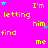 A bright pink background filled with repeated yellow text phrases and scattered blue stars, with a gray rectangle in the bottom-right corner.