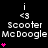 Pixelated text and pink hearts on black background with gray corner, showing repeated 'Scooter McDoogle' labels above heart animations.