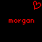 Red pixelated heart symbol above two instances of the word 'morgan' in red lowercase letters on a black background.