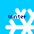 Four white snowflake icons on a solid blue background, each with the word "Winter" in dark blue text positioned above it.