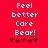 Red background with white pixelated text 'Feel better Core Bear!' and five dark red heart symbols below the text.