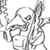 Static grayscale pixel art of a stylized character with exaggerated features and dynamic pose, rendered in low-resolution 50x50 dimensions with visible dithering and anti-aliasing effects on edges.
