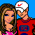 Pixel art animation of two characters in red shirts with '82' logos, one wearing a white cap with red logo; blue background with yellow text and pink heart.