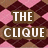 Pixelated graphic with pink and brown argyle background displaying text elements in white and pink lettering.