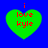 Four green heart-shaped icons with red text "i love kyle" on a blue background, each displaying slight variations in pixelation and alignment.