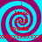 Four identical spiral patterns with cyan and magenta colors, each containing red text reading 'i love dan loads' arranged in a circular layout.