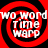 Red and black spiral pattern with white text reading 'wo word', 'Time', and 'warp' in four quadrants, each with slight pixel distortion.