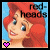 Pixelated character with red hair and blue eyes, smiling against light blue background; heart symbol alternates between pink and white.