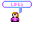 Pixel art of a female character with brown hair and pink top, surrounded by text elements including 'LIFES', 'CHOICES', 'A&F', 'AE', and 'AERO' in various colors.