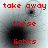 Red text reads 'take away these lights' over a grayscale background with shifting black circular shapes. The central dark area changes size and position across frames while the top-left shape shifts from small to large.