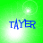 Green background with blue text 'TAYER' and shifting white light effects across four