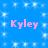 Blue background with white sparkles and four pink 'Kyley' text instances arranged in a