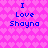 Pixelated text "I Love Shayna" repeated four times on a pink heart-patterned background with blue lettering.