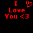 Red pixelated text and symbols on black background: 'I' above a heart, 'Love' below, 'You <3' at bottom left; identical text on right side.