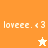 Pixelated orange and peach background with white text 'loveee. <3' and star symbols in two states.