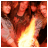 A 48x48 pixel animated contact sheet showing three frames of a fiery Megadeth-themed buddy icon with