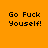 Four identical pixelated text display 'Go Fuck Yourself!' in black on orange, light orange, white, and pale yellow backgrounds