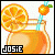 Pixelated orange drink with lemon slice, straw, and green leaf garnish; black text box reads 'JOSIE' at bottom left.