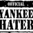 A black-and-white graphic with 'YANKEE HATTER' text and a burning New York Yankees cap on the right.