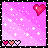Pixelated static icon with pink gradient background, white stars, and heart symbols in various shades of red/pink.