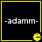 adamm- text in white pixelated font on black background with yellow border; four identical each contain a small yellow Pac-Man icon at bottom-right corner
