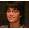 six showing Harry Potter character images with red text on black backgrounds, arranged in two and three