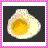 Pixelated image of a halved egg with runny yolk on dark background, next to pixelated chick and pink text reading "Jimmy is tht U ?".