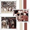 Three overlapping rectangular images show a crowd scene with people in red and white clothing, a person in a red jacket, and two women with blonde and dark hair.