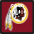 A red square icon with a yellow-rimmed circular logo containing a Native American head with feathers, overlaid with changing white text