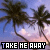 Animated sequence of palm trees against a twilight sky with text 'TAKE ME AWAY' in pixelated font, each frame showing subtle animation changes.
