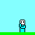 Pixel art animation of two figures on a green strip against light blue background, with text changing across frames.