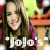 A 2x2 contact sheet of four animated frames showing a person with long brown hair wearing a purple top, with overlaid text reading "Jojo's Number One Fan" in white and pink fonts over a colorful background.
