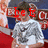 A person in a white shirt with dark patterns stands against a red and blue background, with changing red text above their head.