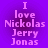 Pixelated text on a purple gradient background reads "I love Nickolas Jerry Jonas" in four identical vertical arrangements.