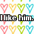 A static image with a repeating heart pattern background and overlaid text in black block letters.