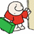 Pixelated cartoon character in red shirt and green pants holding a door frame with one hand, next to green text reading "Original Icons .com" on dark background.
