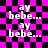 Pixelated text 'ay bebe...' repeats on a pink and black checkered background with visible animation distortion.
