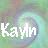 Pixelated static icon with white text "Kayln" on a blurred multicolored background featuring green, blue, and purple hues.