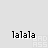 Pixelated character with white head and yellow body in multiple poses above repeated 'lalala' text on light gray background.